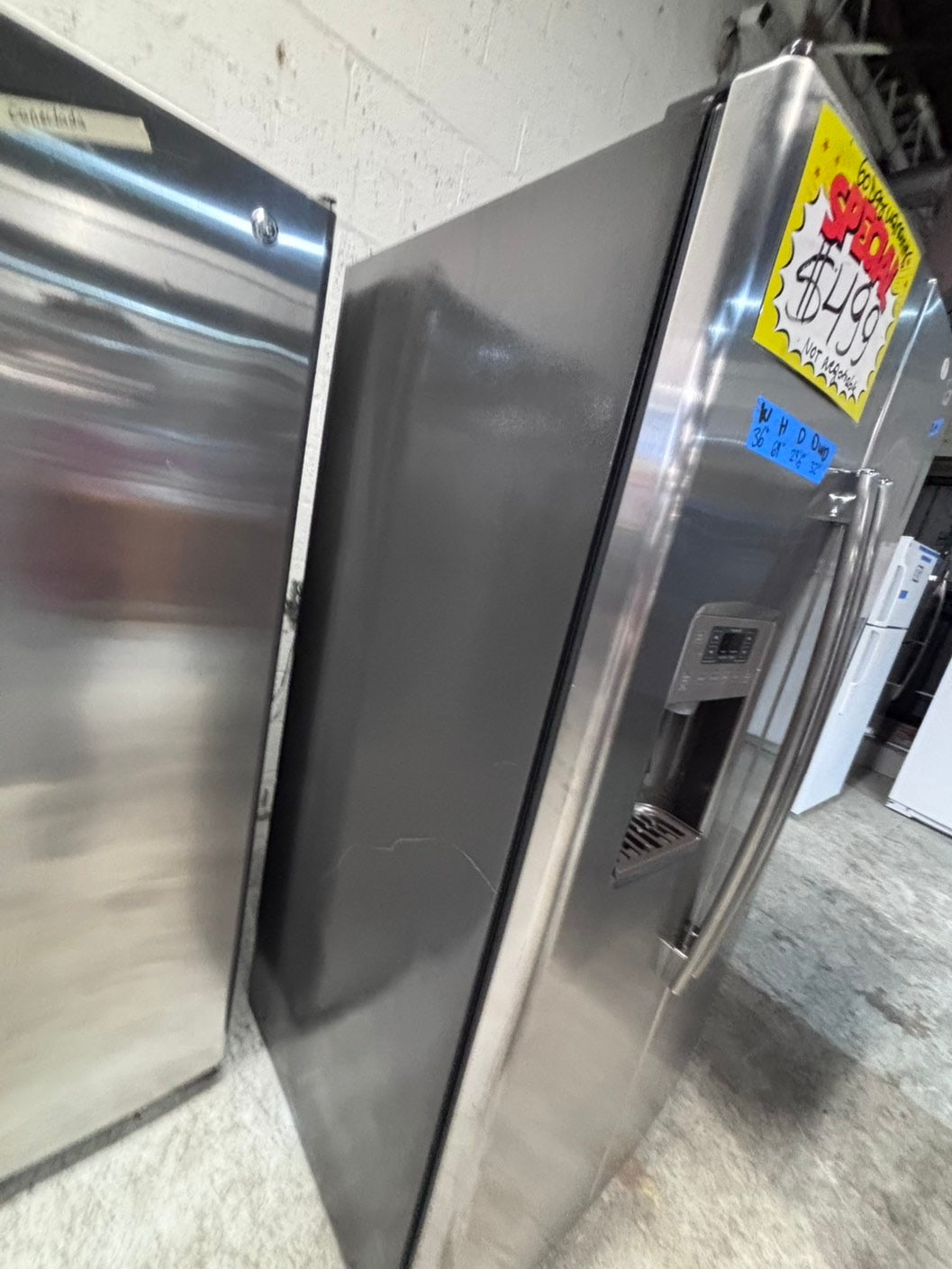 >*36” x 69h GE side by side Refrigerator and freezer stainless steel w/ice water dispenser 36” #SBS52RZB