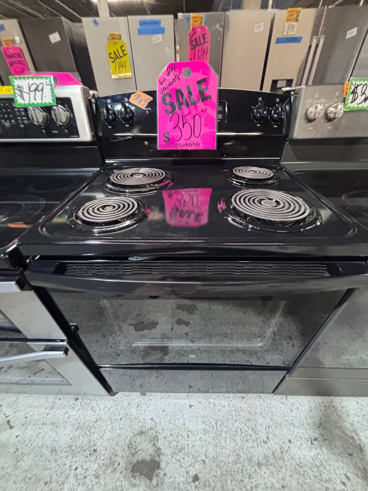 }GE black electric coil top range coil 220v bake /Broil 4 burner used-Refurbished  great condition 30" #GB1GE4B