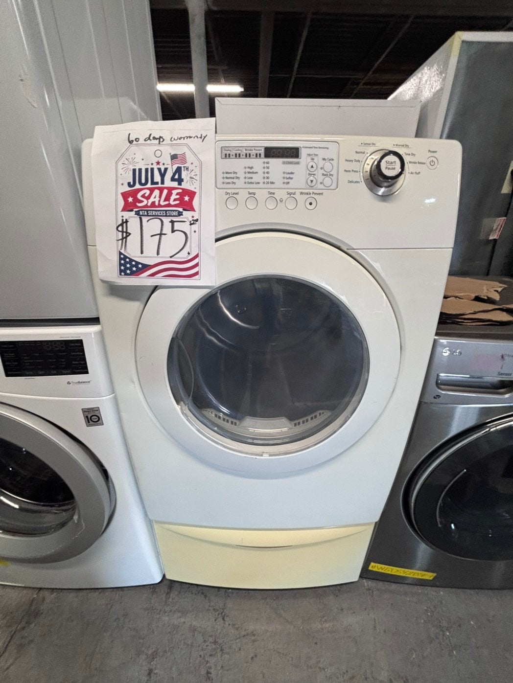 >-*July 4th sale 🇺🇸 Samsung   Dryer electric 220v in front load w/pedestal extra storage large capacity 27" used-refurbished #ESSGE6XB