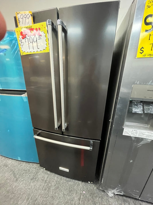 KitchenIAd 30” wide French door Refrigerator blackstainless steel W/ice maker inside Used Refurbished #RF550L