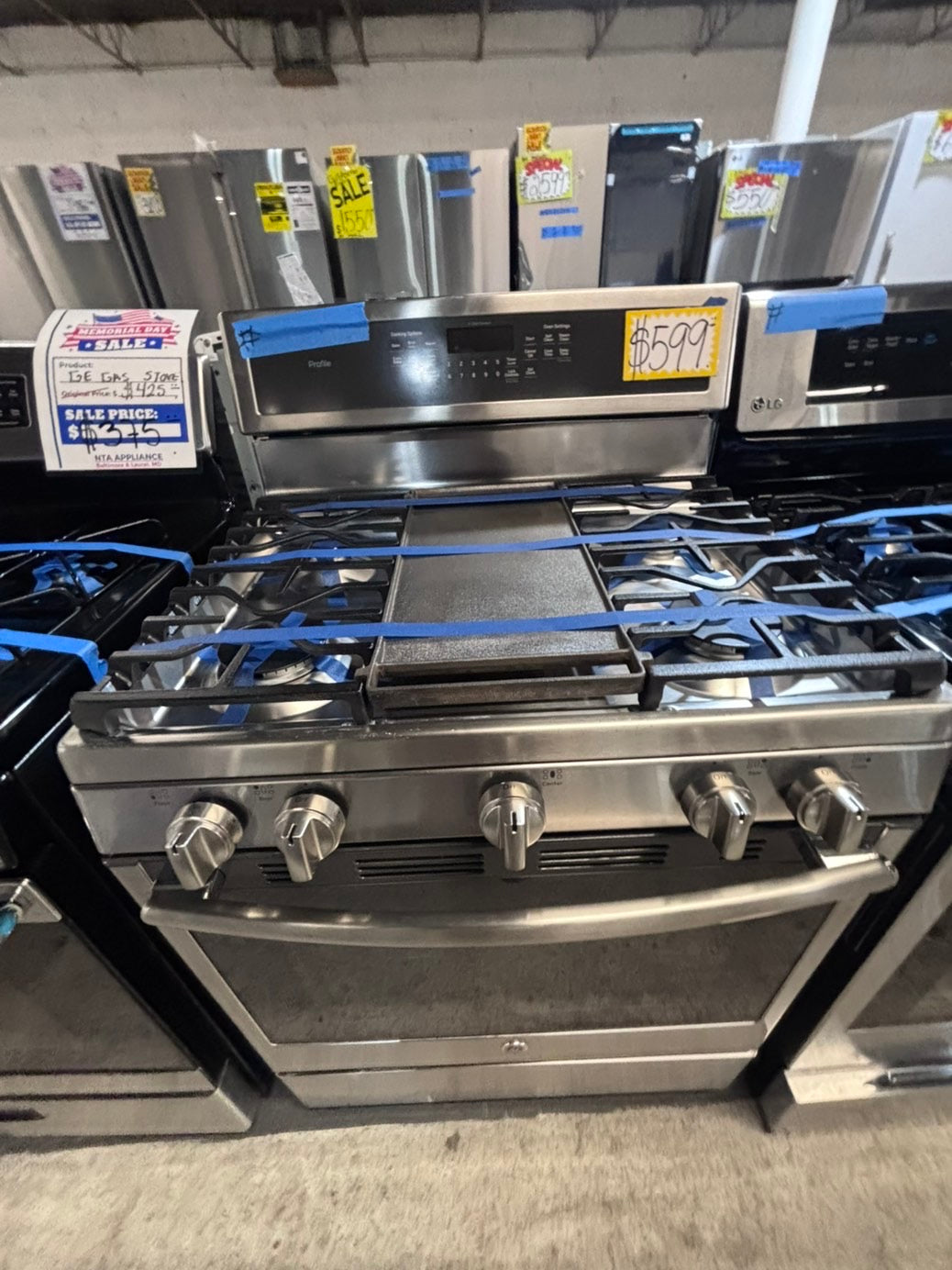 >>GE Gas range 5 burner convection oven bake ,broil Hi/Lo self clean in stainless steel used-Refurbished 30” #SGQ5QB