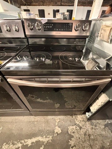 >Samsung glass top convection oven-electric range 220v 5 burner Tuscan color , warm zone bake broil fast boil ,used-Refurbished 30" #ESTQ55VB