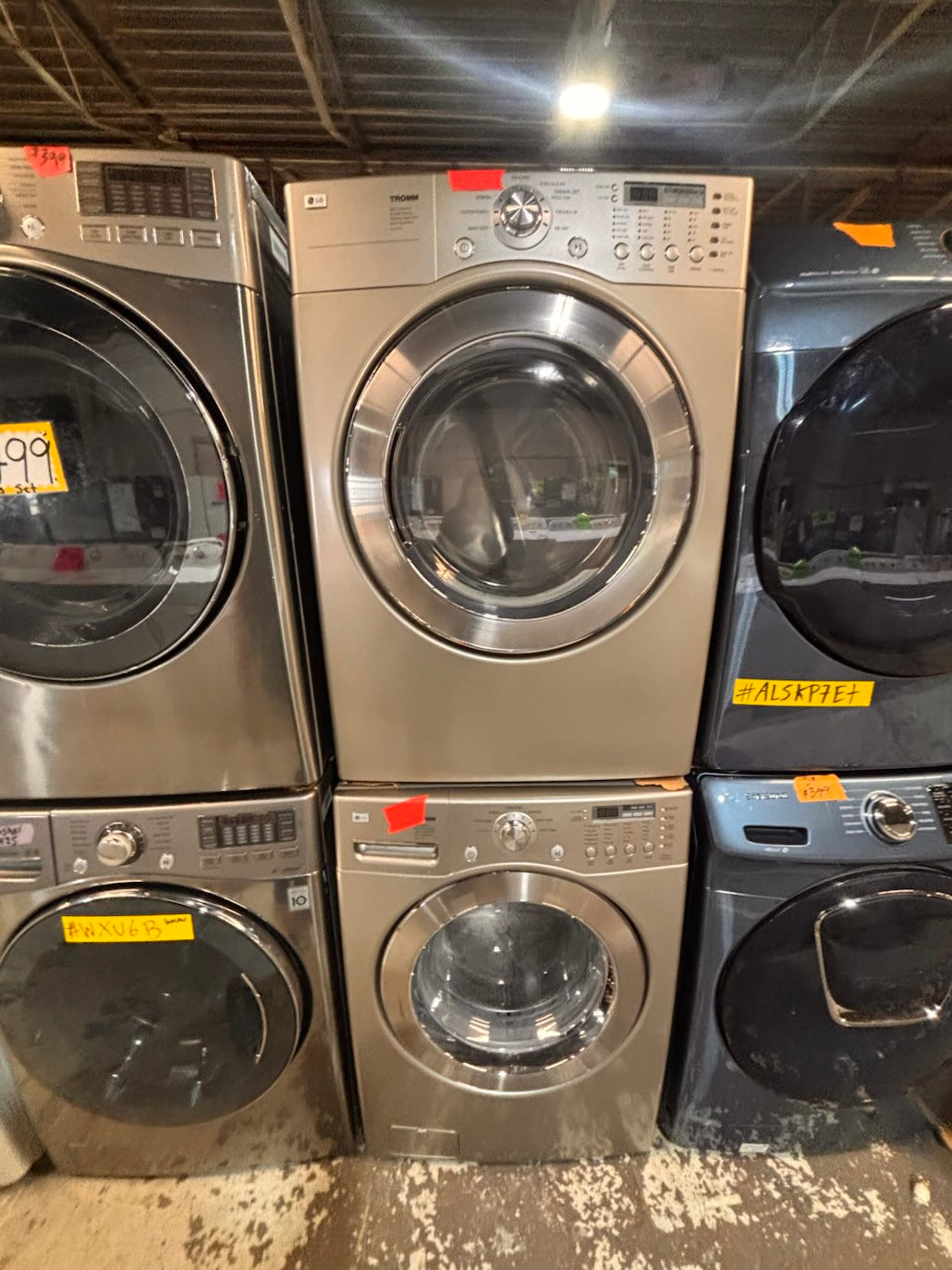 } } special🔥LG washer & dryer set large capacity,electric 220v front load stackable or side by side - sensor dry , working 💯 with warranty ! in silver-gray color used,refurbished #LGGY14SET