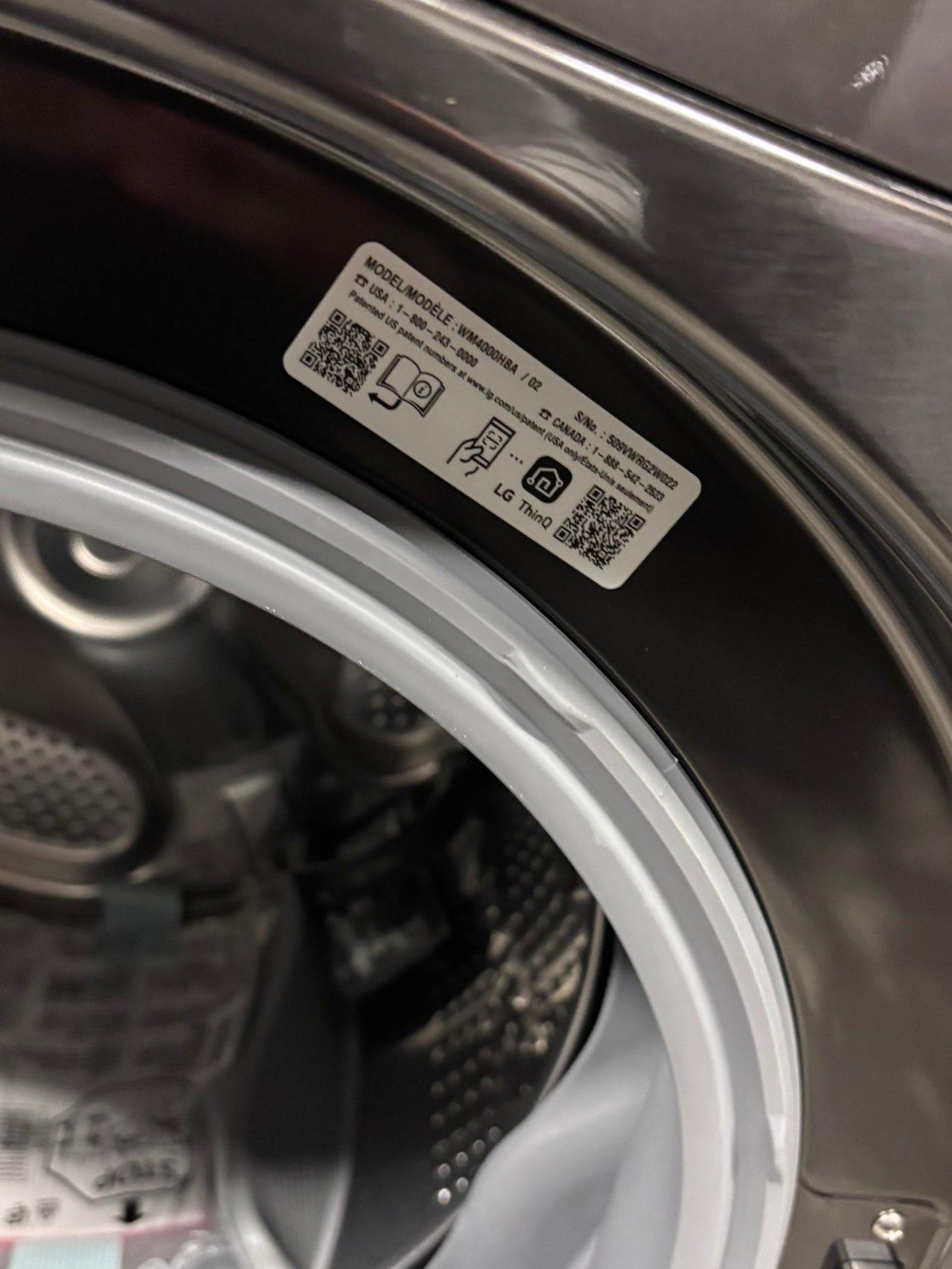 >>LG Open Box 📦 Scratch & Dent 4.5 cu. ft. Ultra Large Capacity Front Load Washer 
 & 7.4 cu. ft. Large Capacity Front Load Electric Dryer - black steel  Set / stock number #WD4001CB