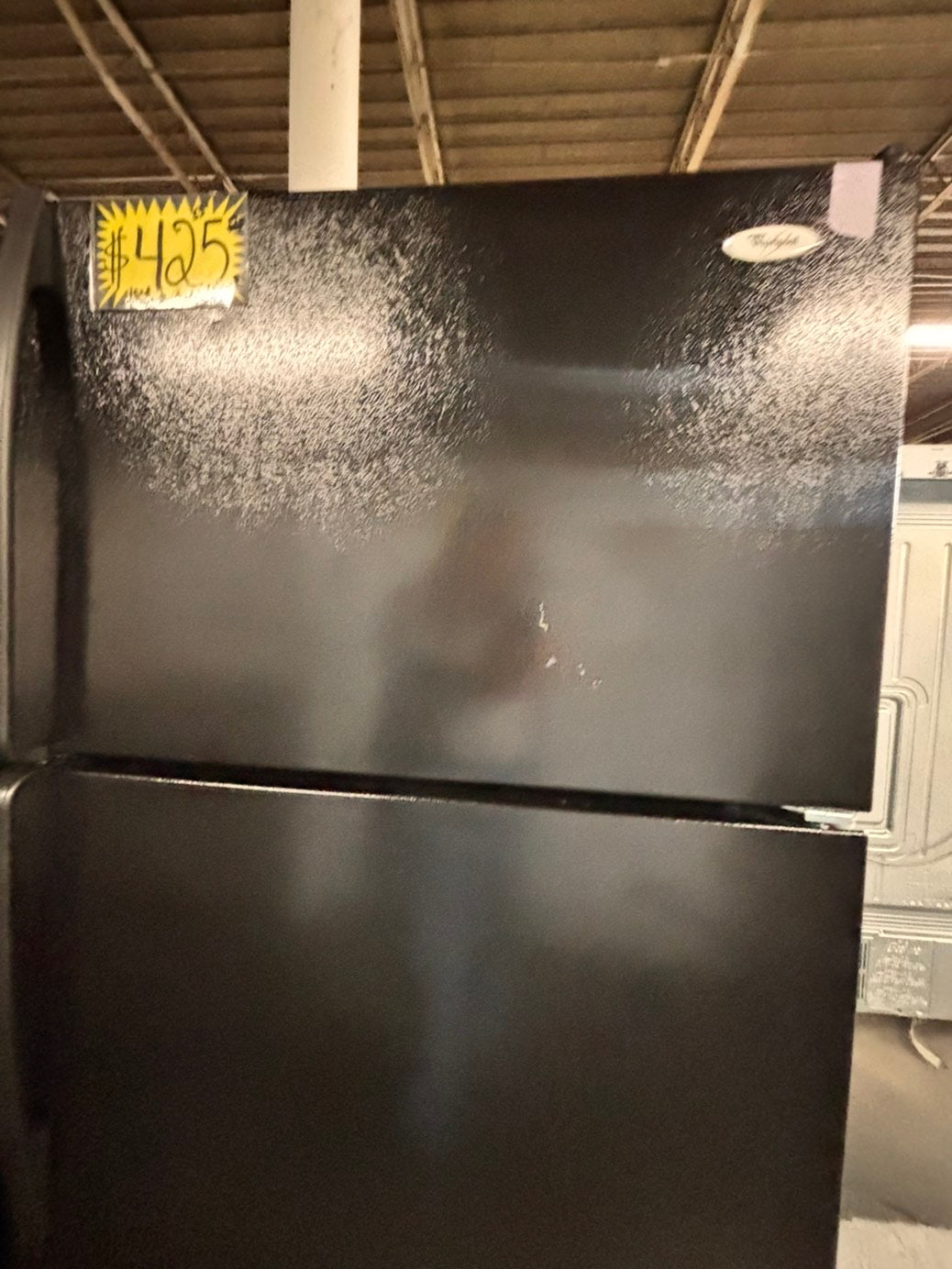 >whirlpool 33” Top freezer fridge  with ice maker inside , black used-refurbished #RFZC2B