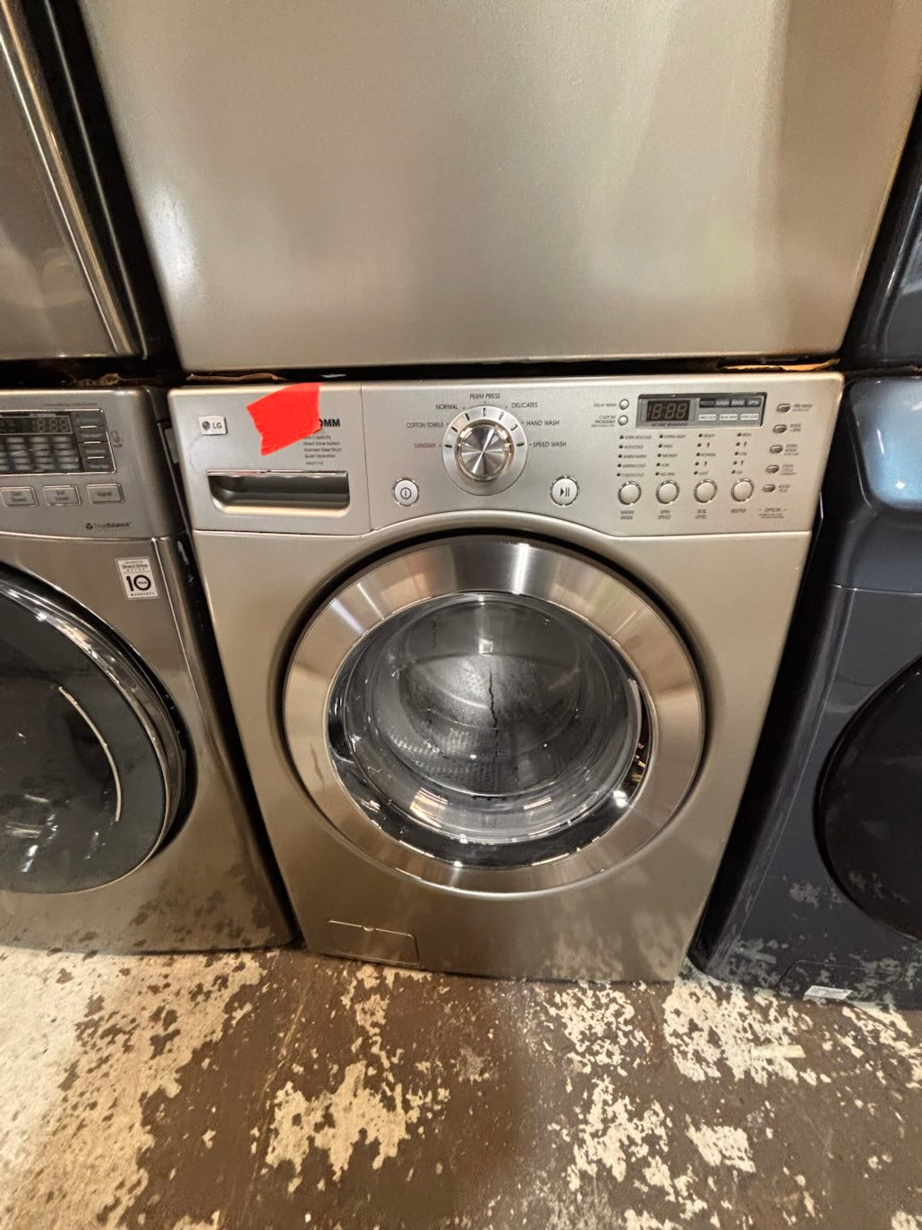 } } special🔥LG washer & dryer set large capacity,electric 220v front load stackable or side by side - sensor dry , working 💯 with warranty ! in silver-gray color used,refurbished #LGGY14SET