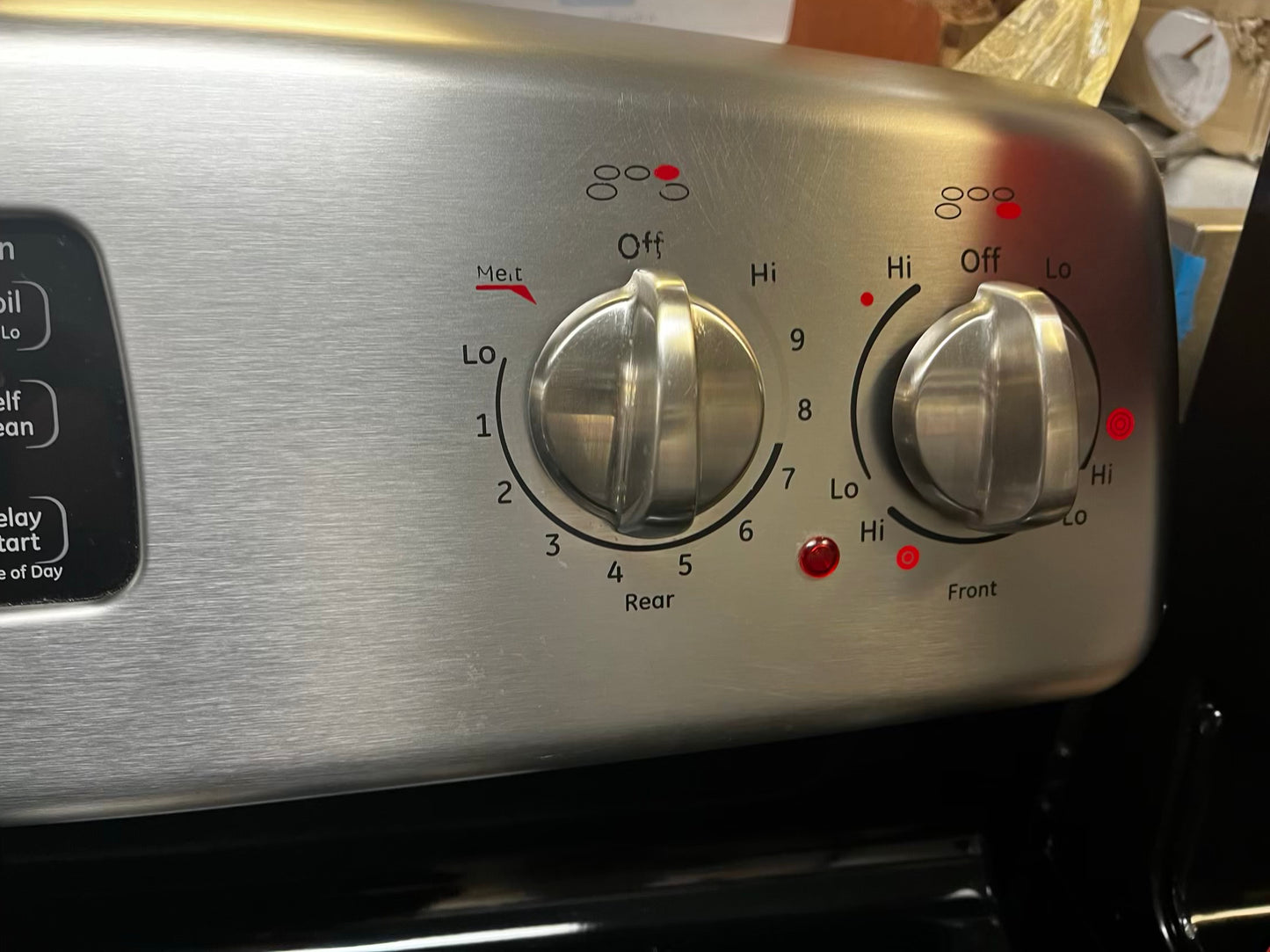 GE electric 220v glass top double oven range 5 burner Refurbished bake Broil self clean stainless steel 30" #ER1034L