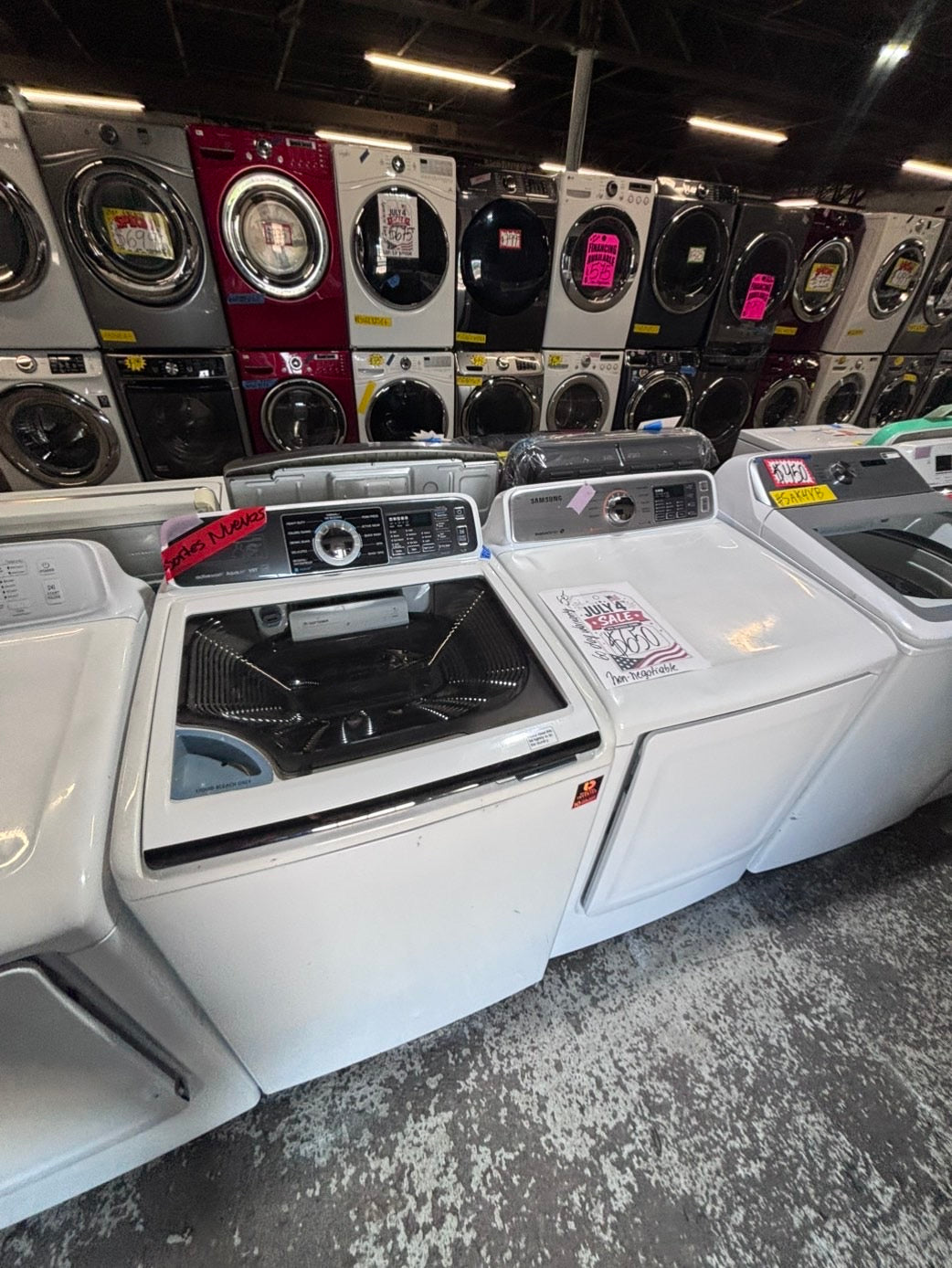 >*samsung white  top top load washer large capacity & dryer set electric 220v side x side top load stainless steel drum white color used-refurbished #W5AABB