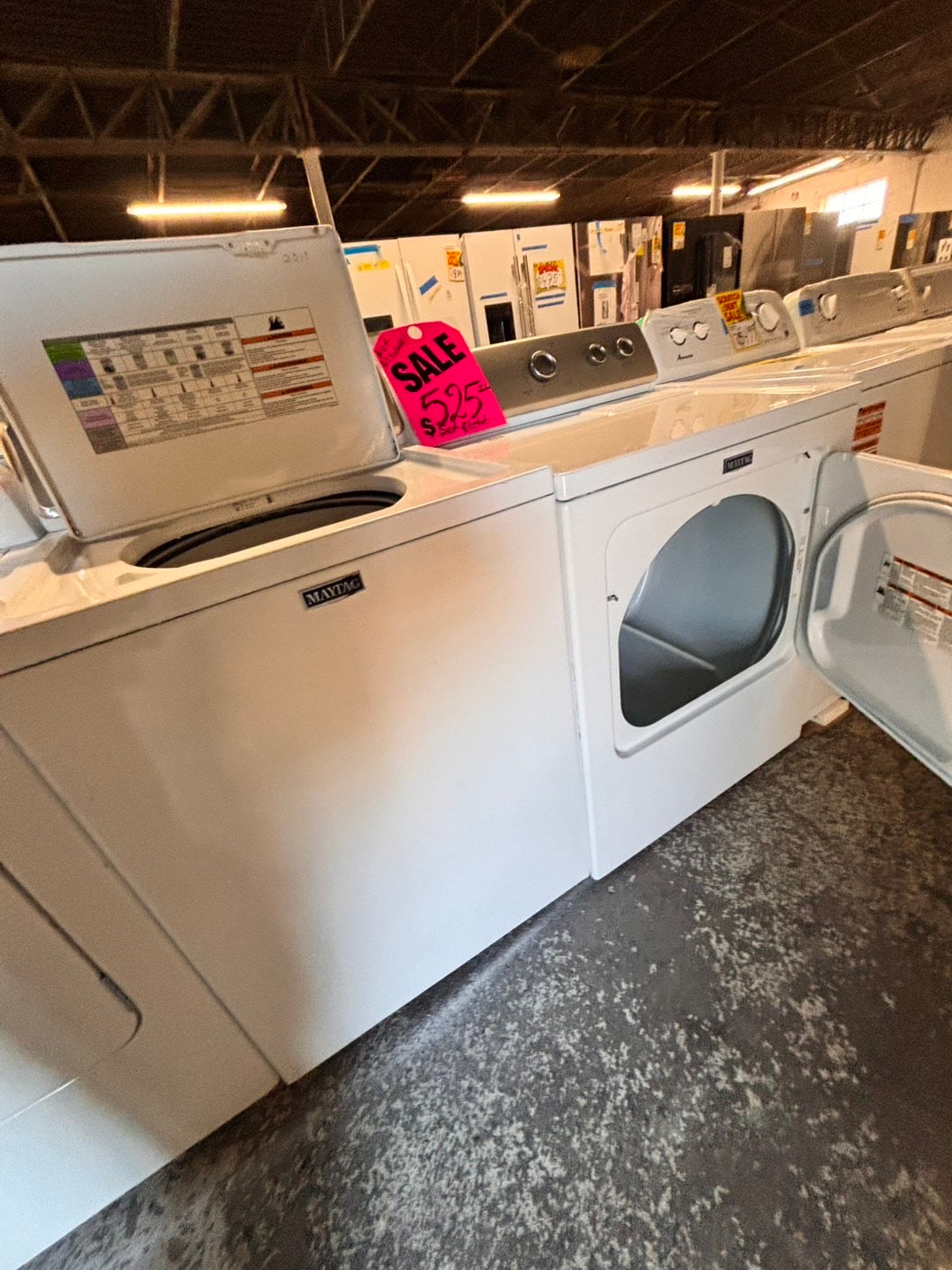 >maytag top load dryer side by side electric 220v large capacity & top load washing machine stainless steel drum with agitator used-Refurbished
#ASD56GBSET