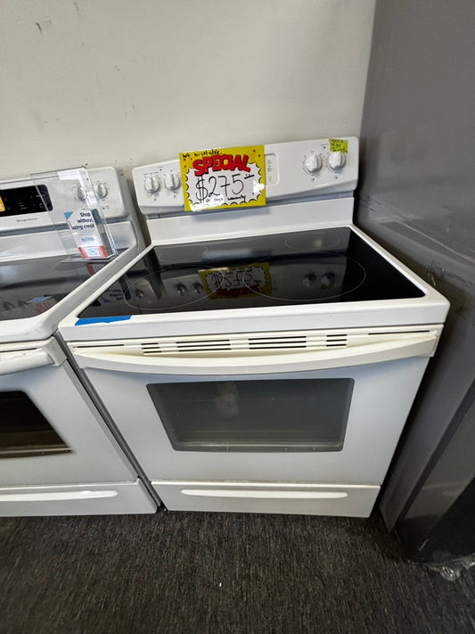 Kenmore Glass top electric 220v range 4-burner bake/broil  self clean white  30" Refurbished #ESKW13JL
