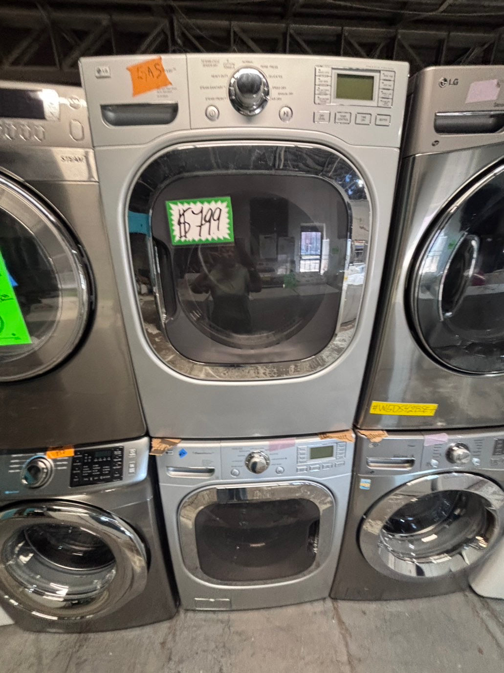 >*LG GAS  washer large capacity& dryer steam set front load stackable or side by side gray 27” in used-Refurbished #SFLG9B6ET