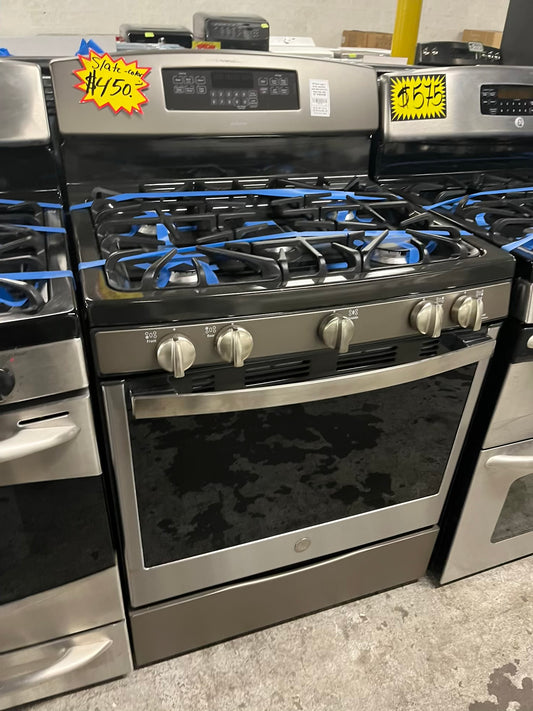 - GE Adora range 5 burner convection roast bake broil hi/lo steam clean slate used refurbished 30" #GR901KB