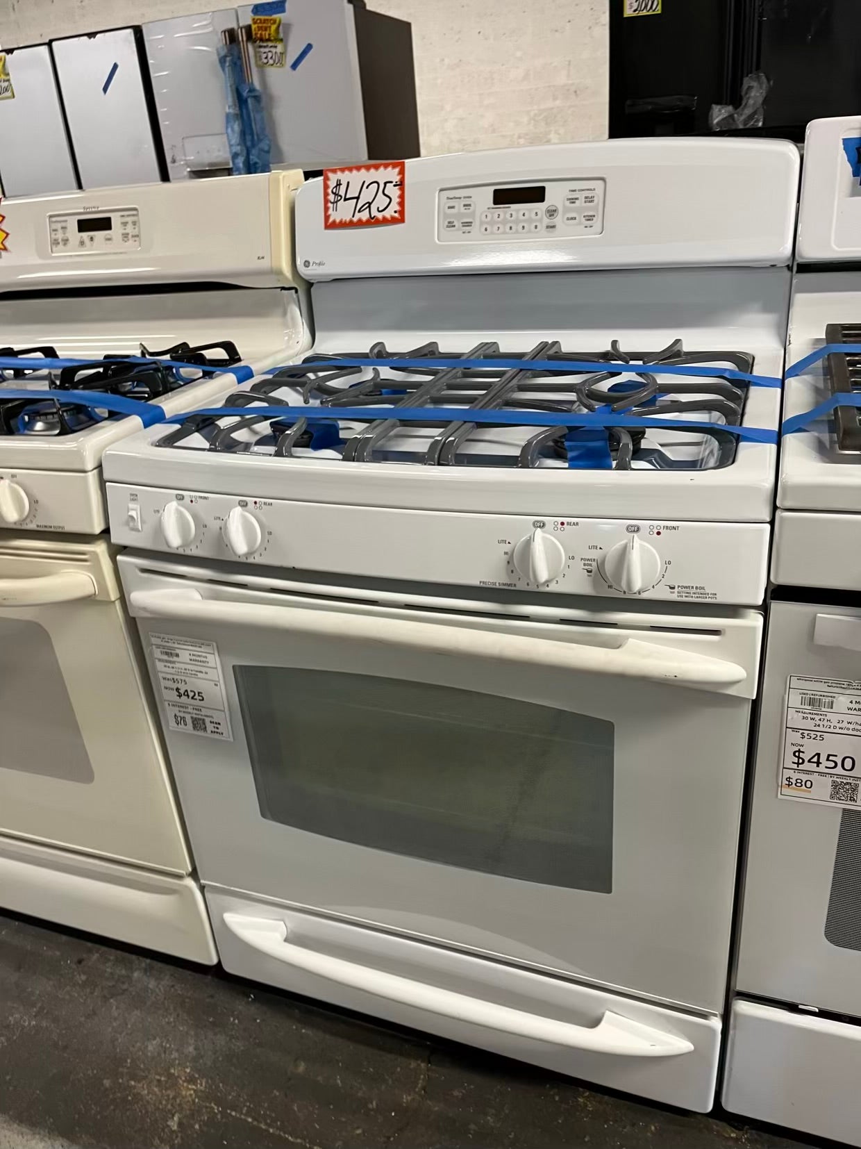 GE Profile gas range 4 burner bake broil hi/lo self clean in white lI 30" Refurbished #ER281WB
