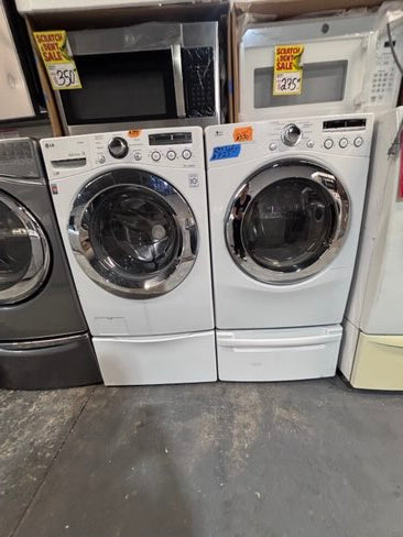 }gas LG white washer & gas dryer set front load stackable or side by side  27” in used Gas  used-Refurbished #GWD46B