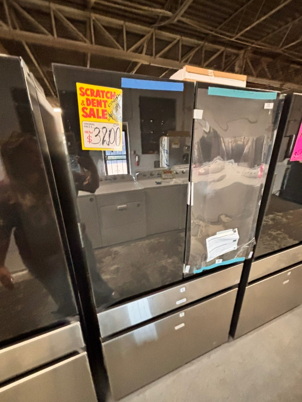 >new open box   Samsung Bespoke 23 cu. ft. Counter Depth 4-Door French Door Refrigerator in Stainless Steel with Family Hub in Charcoal Glass #RFFH8Z41B