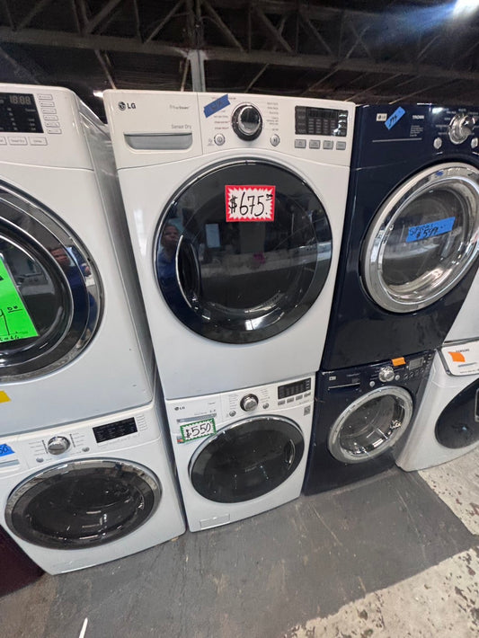 } LG washer & dryer set large capacity,electric 220v front load stackable or side by side - sensor dry , working 💯 with warranty ! in white color used,refurbished #LGHG74SET