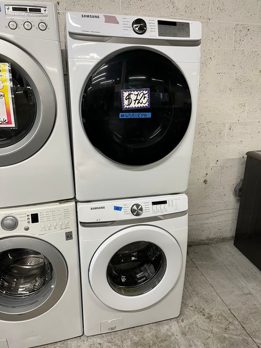 Samsung steam cycle washer 4.5 cu ft & dryer 7.5 cu ft set electric 220v front load stackable sensor dry He in white #WD808PB