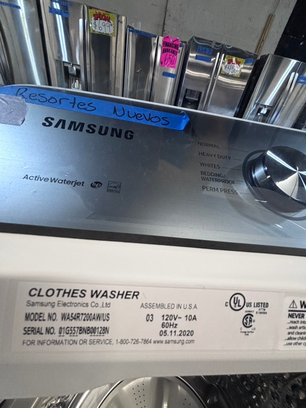 >*samsung white  top top load washer large capacity & dryer set electric 220v side x side top load stainless steel drum white color used-refurbished #W5CB3YB