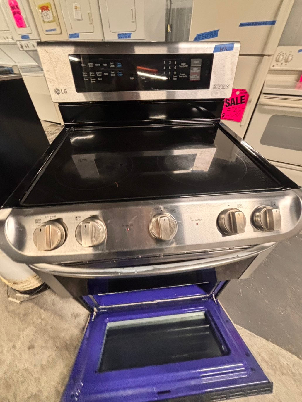 >special🔥LG double oven Glass Top electric stove stainless steel bake broil convection oven 5 burner Self clean 30” black Refurbished #LGEB496B
