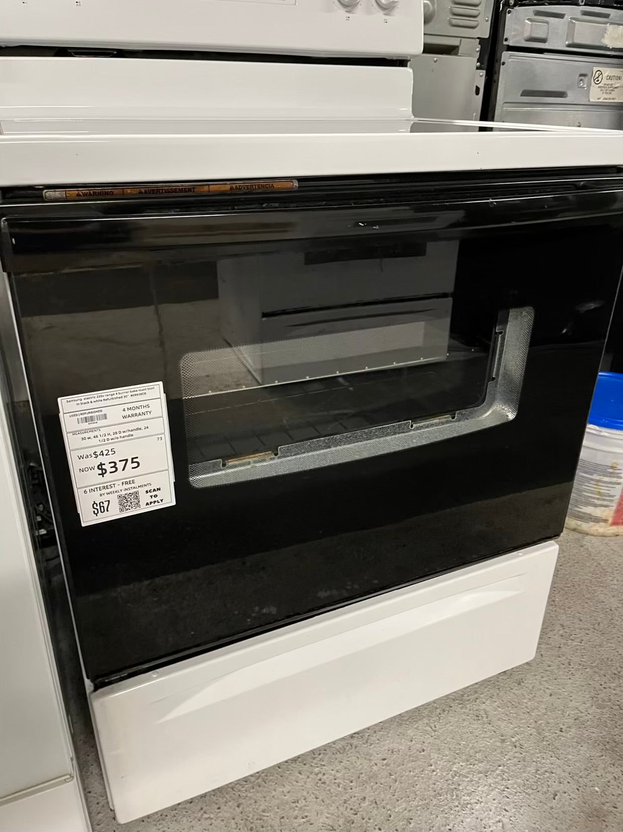 Samsung electric 220v range 4 burner bake roast broil in black & white Refurbished 30" #ER938CB