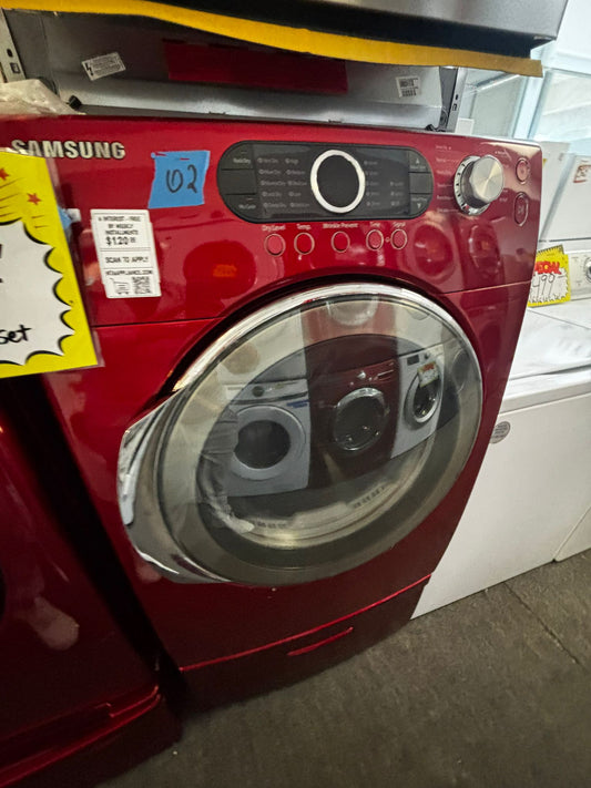 Samsung front load electric dryer  220v w pedestal Red #SAD72L