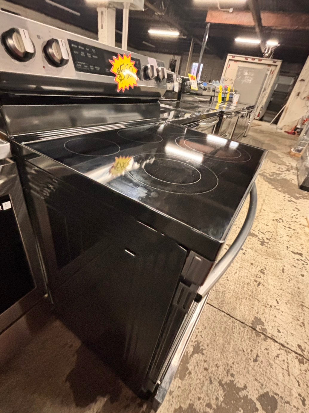 >samsung Airfry convection oven -glass top electric range 220v 5 burner black stainless steel warm zone bake broil used-Refurbished fast boil 30" #ELSA92B