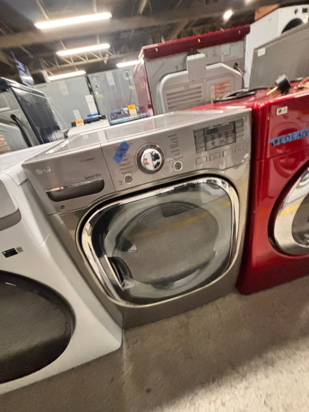 >LG steam sensor Dry front load stackable electric 220v dryer stainless steel drum in gray -silver color ,used-refurbished 27" #DEL436B