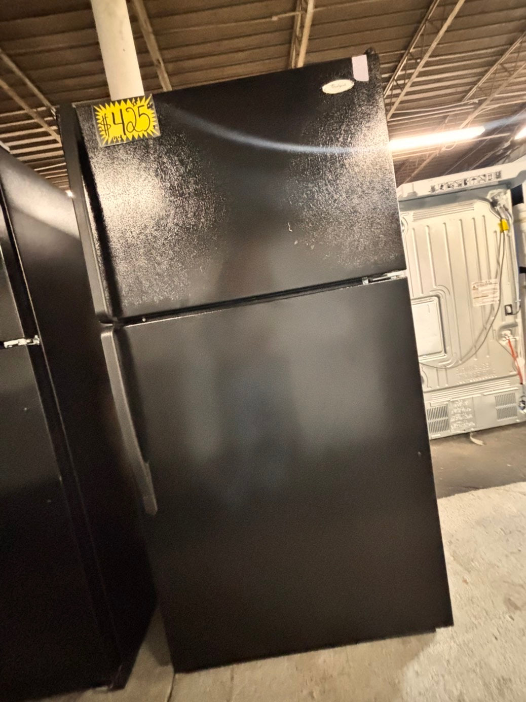 >whirlpool 33” Top freezer fridge  with ice maker inside , black used-refurbished #RFZC2B