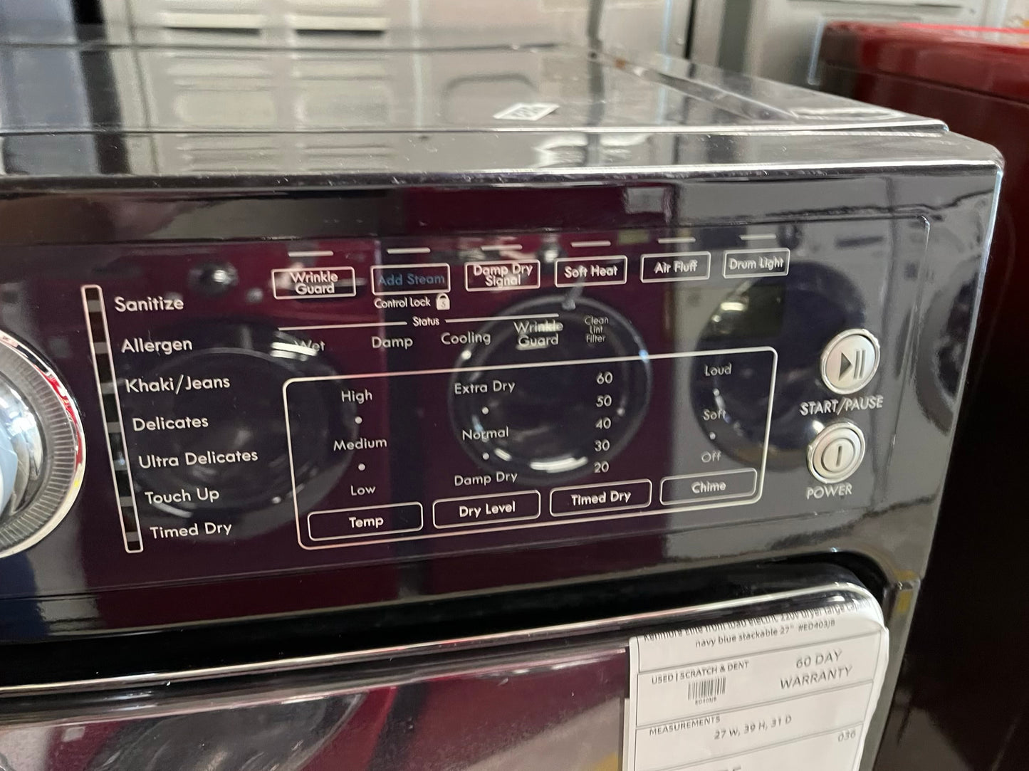 Kenmore front load stackable electric 220v dryer in navy blue 27" #ED403JB