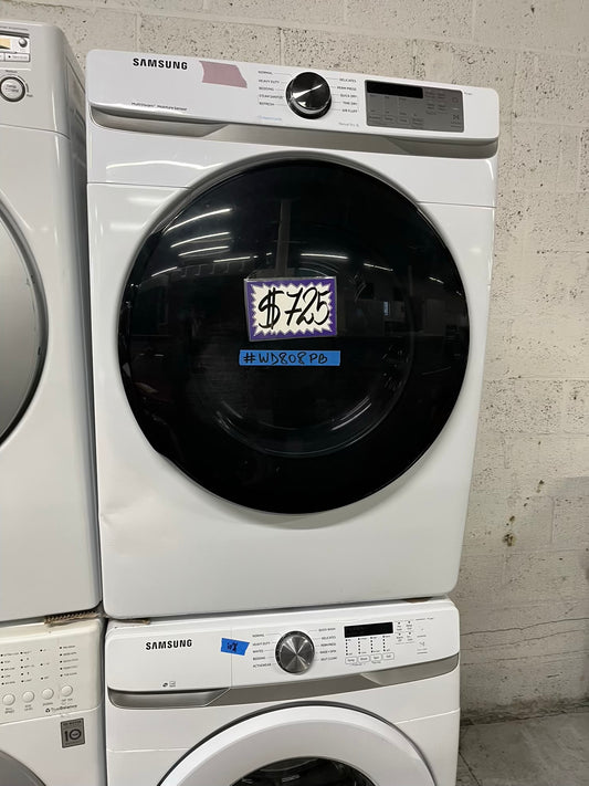 Samsung steam cycle washer 4.5 cu ft & dryer 7.5 cu ft set electric 220v front load stackable sensor dry He in white #WD808PB