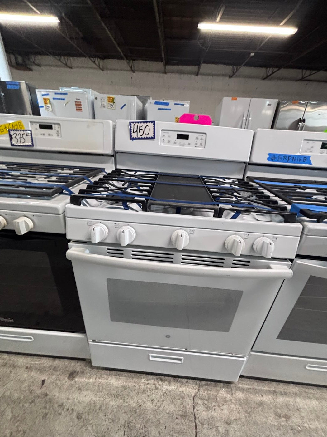 }GE Gas range five burner bake broil Hi/Lo self clean in white working 💯 with warranty ,used-Refurbished 30” #GGH4D7B