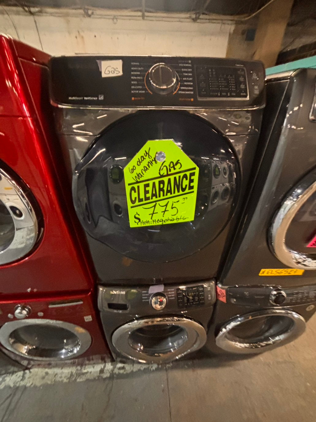 >*Mix & match Samsung dark gray  washer & gas dryer set front load stackable or side by side  27” in used Gas  -Refurbished #SGA23WBSET