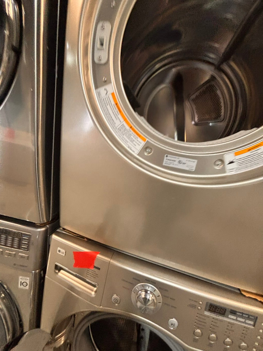 } } special🔥LG washer & dryer set large capacity,electric 220v front load stackable or side by side - sensor dry , working 💯 with warranty ! in silver-gray color used,refurbished #LGGY14SET