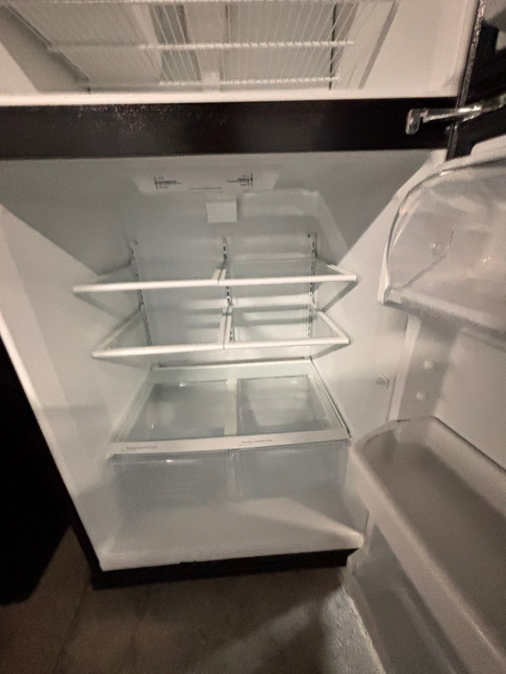 >whirlpool 33” Top freezer fridge  with ice maker inside , black used-refurbished #RFZC2B