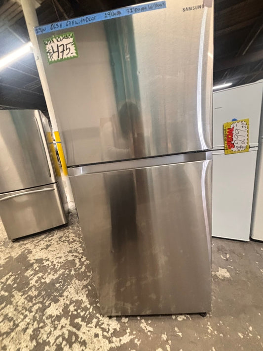 >29” samsung top freezer fridge stainless steel with ice maker inside used-refurbished #TRF8BL