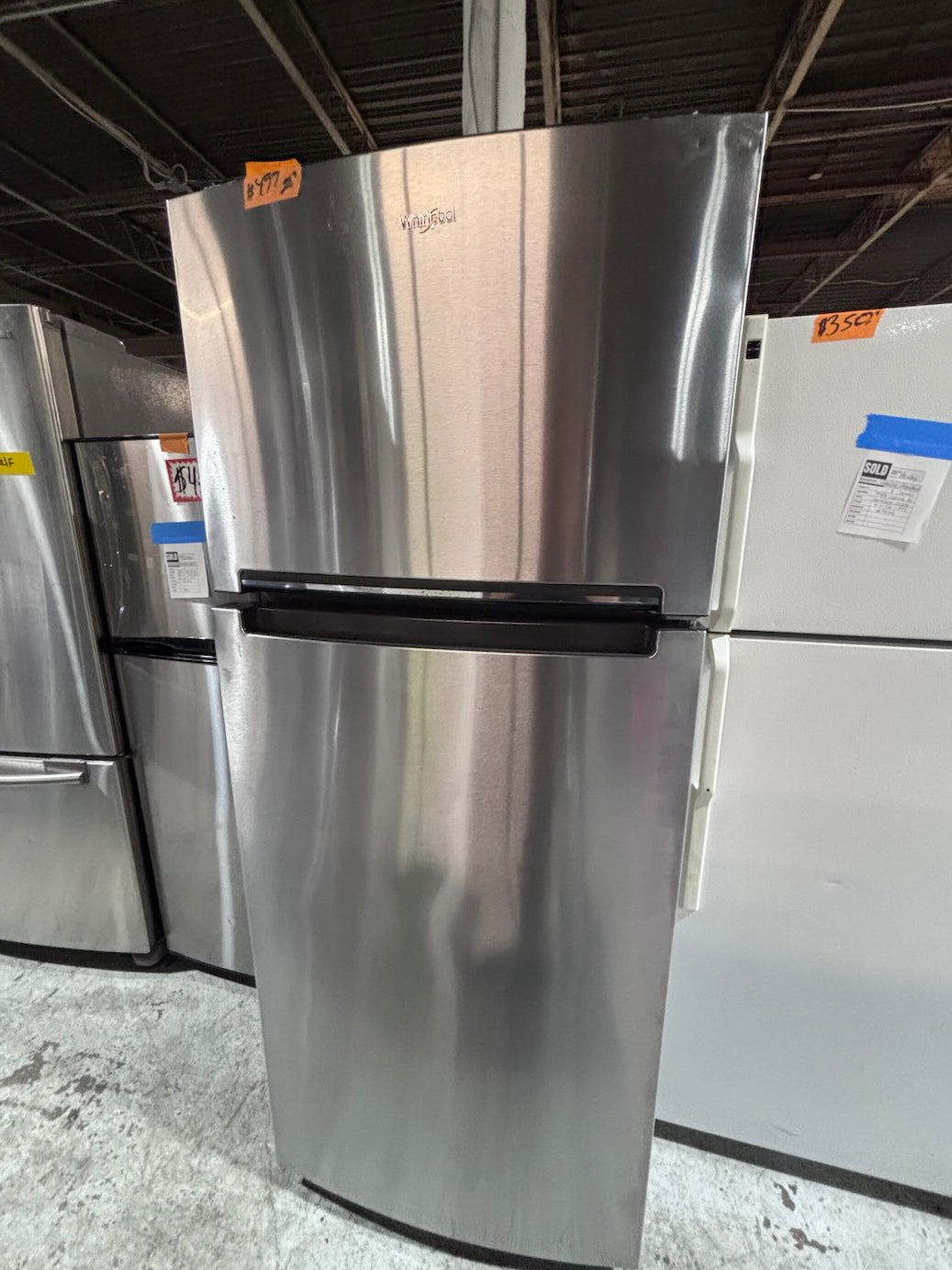 >*28” whirlpool top freezer fridge stainless steel  used-refurbished #FFQX4ZB