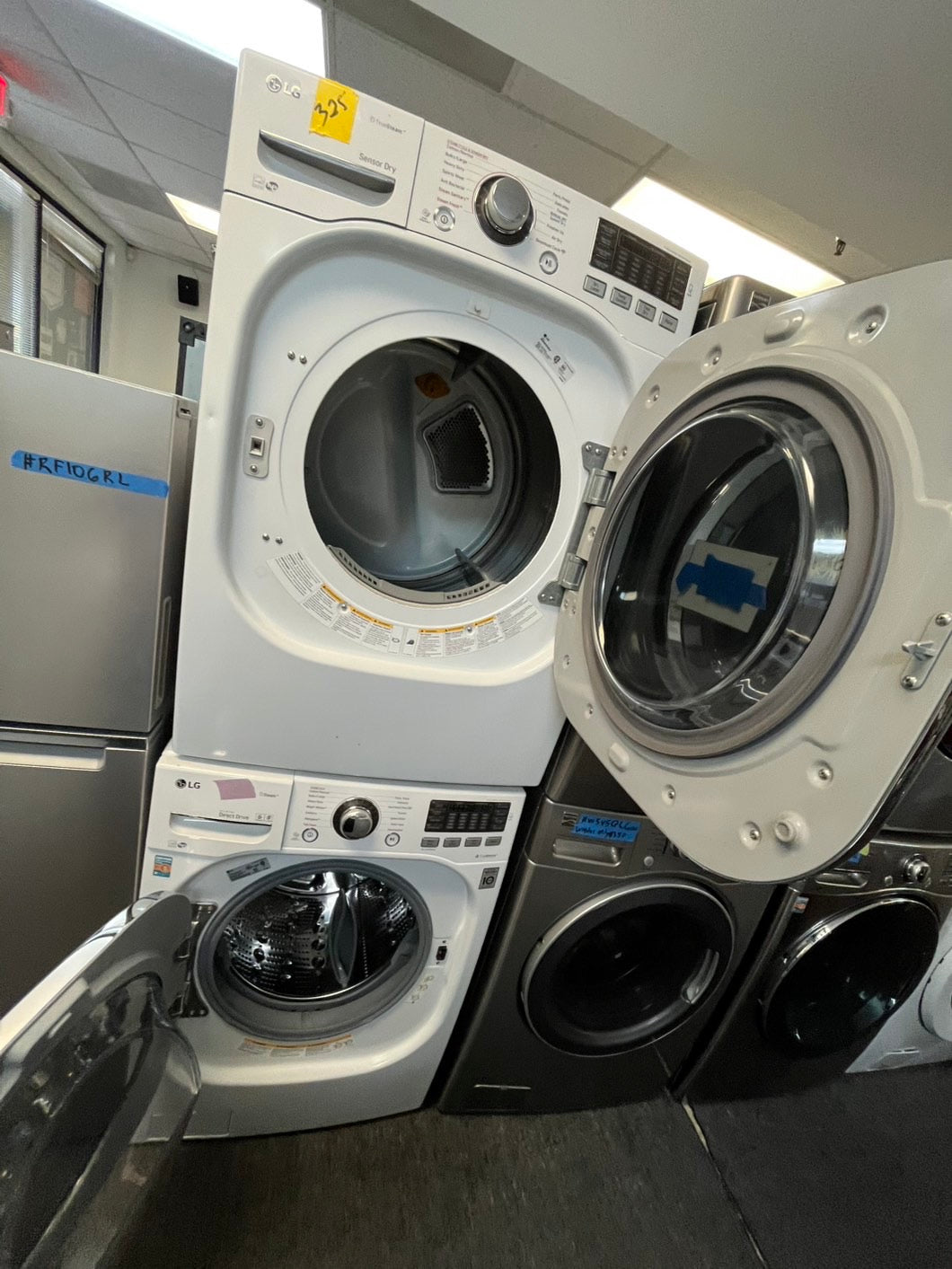 Lg front load Electric dryer 220v  and front load washer set white  stackable 27” wide  in Refurbished #WDEST2L