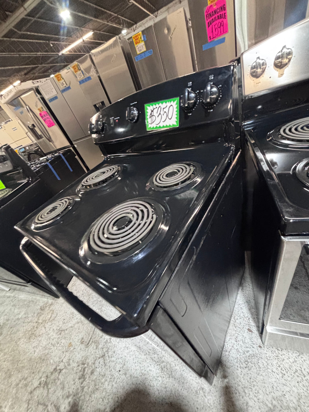 }GE black electric coil top range coil 220v bake /Broil 4 burner used-Refurbished  great condition 30" #GN4QE4B
