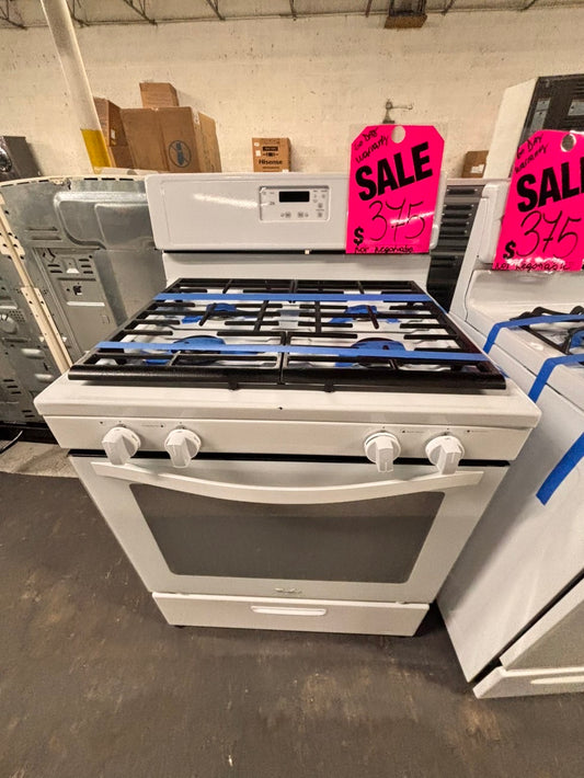 >special 🔥Whirlpool Gas stove convection oven  4 Burner broil & bake 30” white used-refurbished #AW11AB