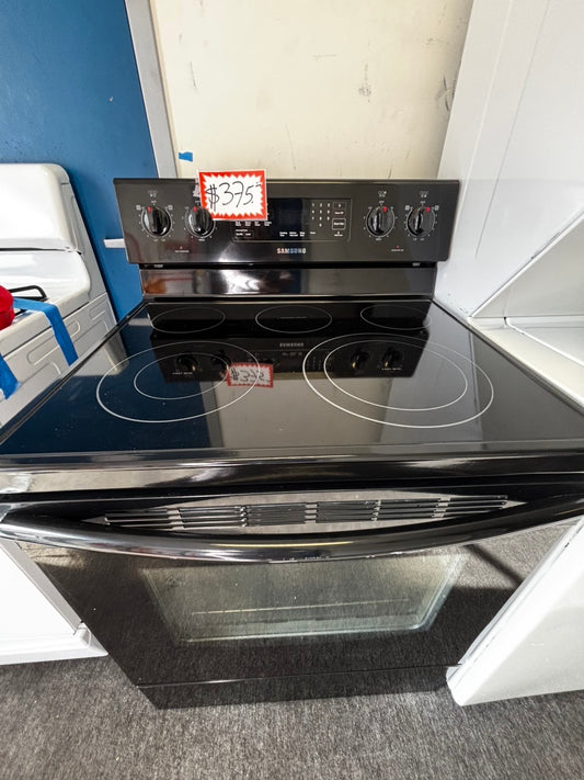 Samsung glass top electric range 220v 5 burner warm zone convection bake roast broil steam clean black color Refurbished 30" #ER537AL
