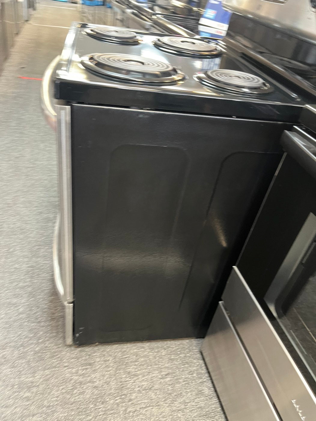 =GE Coil Top electric stove white bake broil 4 burner Self clean 30” stainless steel used-Refurbished #ELGE28NL