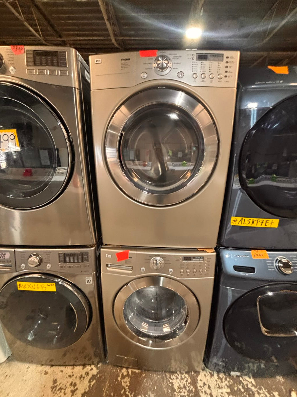 } } special🔥LG washer & dryer set large capacity,electric 220v front load stackable or side by side - sensor dry , working 💯 with warranty ! in silver-gray color used,refurbished #LGGY14SET