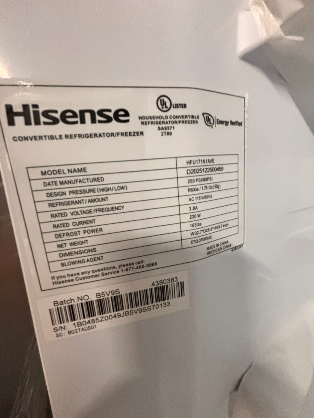 Open box 📦 Hinsense 33 1/2 in. 17cu. ft. Garage Ready Freezer in stainless steel with Temperature Alarm ENERGY STAR #FZ17FCB