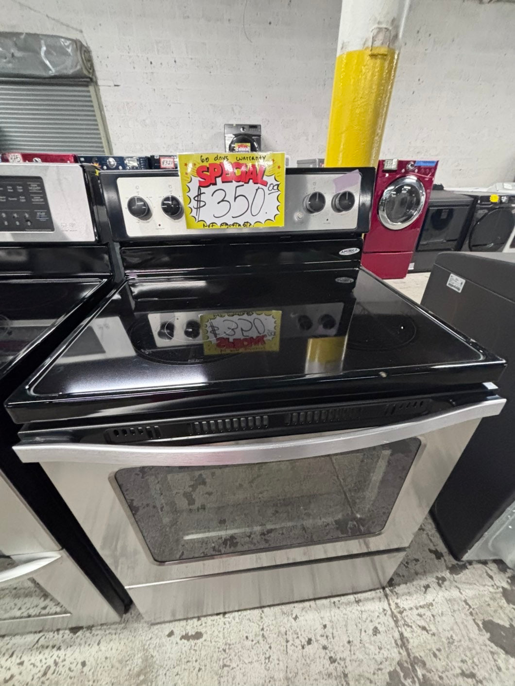 >special ⭐️Whirlpool stainless steel electric Glass top electric range glass top  220v 5 burner used-Refurbished in bake Broil self clean 30" #ERW4XB