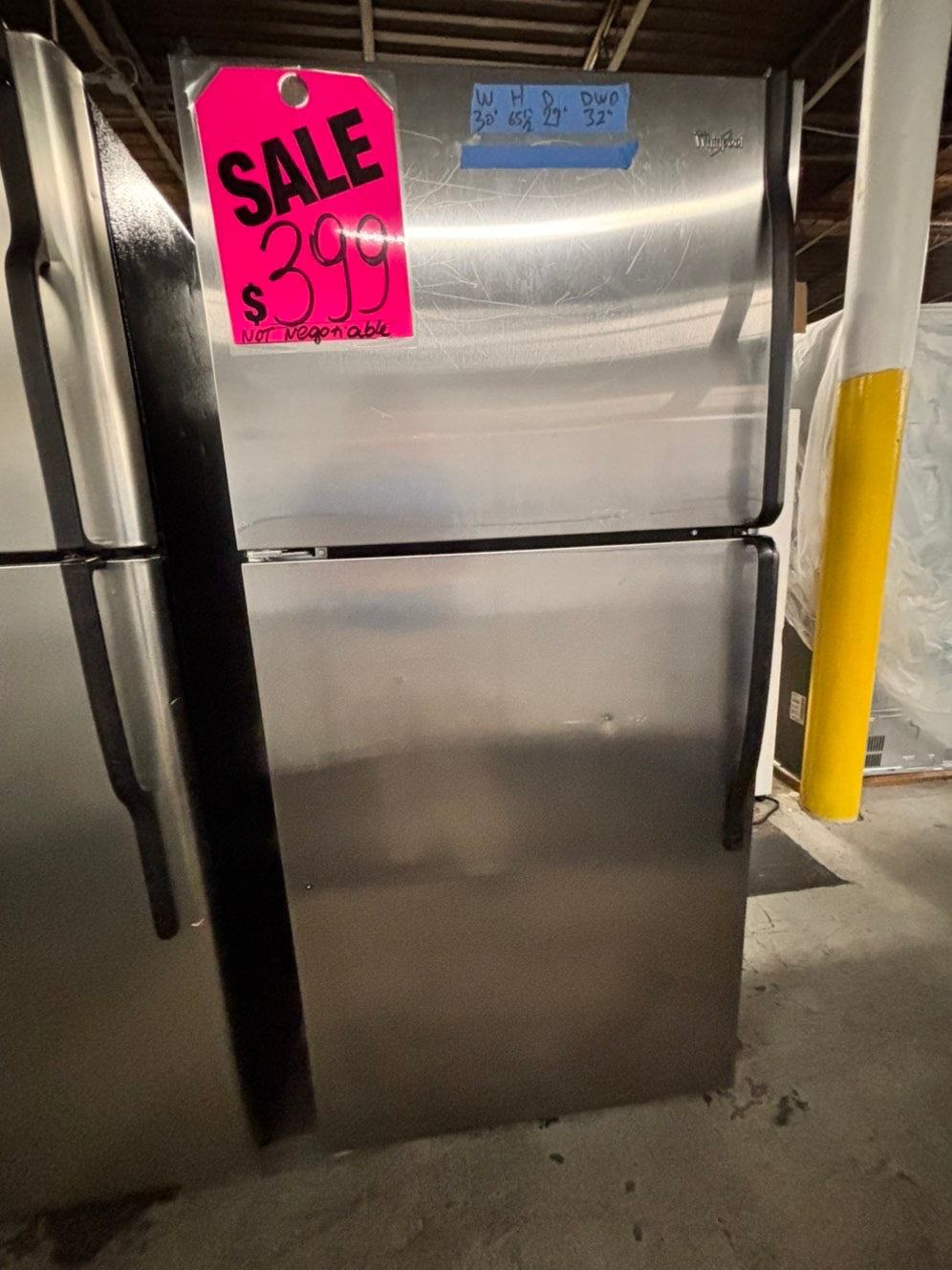 >Whirlpool 30” top freezer fridge stainless steel used-refurbished #RF117B