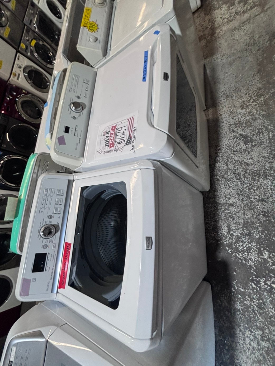 >*maytag bravos white  top top load washer large capacity & dryer set electric 220v side x side top load white color used-refurbished #WQX33SET