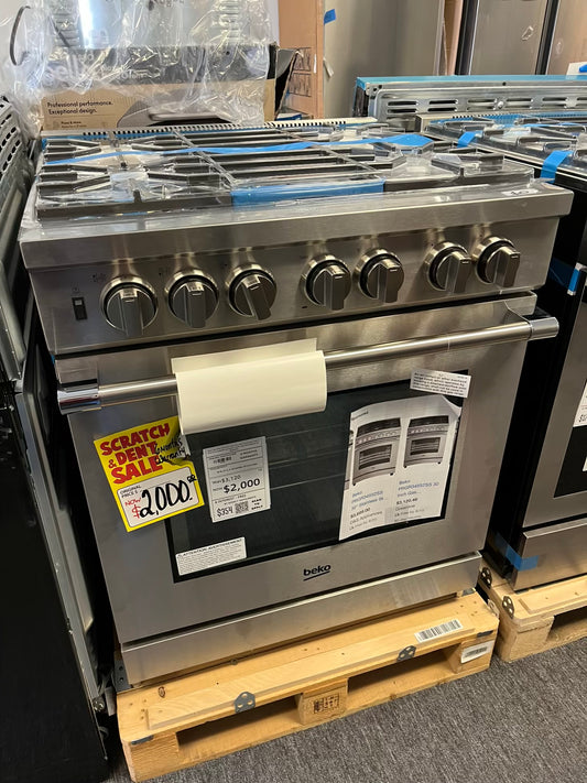 Open Box 📦 Beko Stainless Steel Pro-Style Gas Range slide in broil hi/lo sabbath convection bake roast 500 degrees 30" #GR947GL