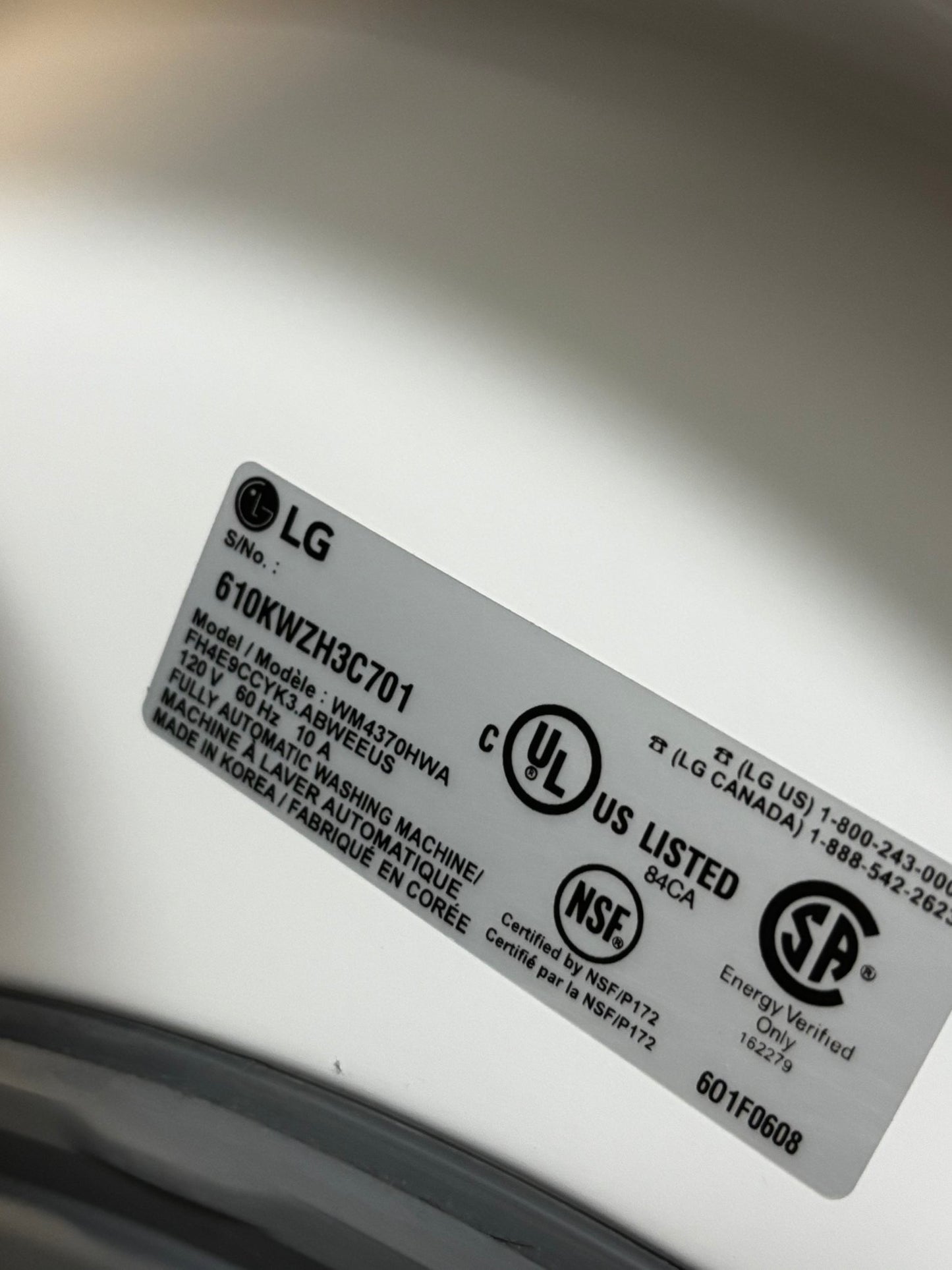 -LG steam cycle washer 4.5 cu ft & dryer 7.5 cu ft set electric 220v front load stackable sensor dry He In white #WD834JL