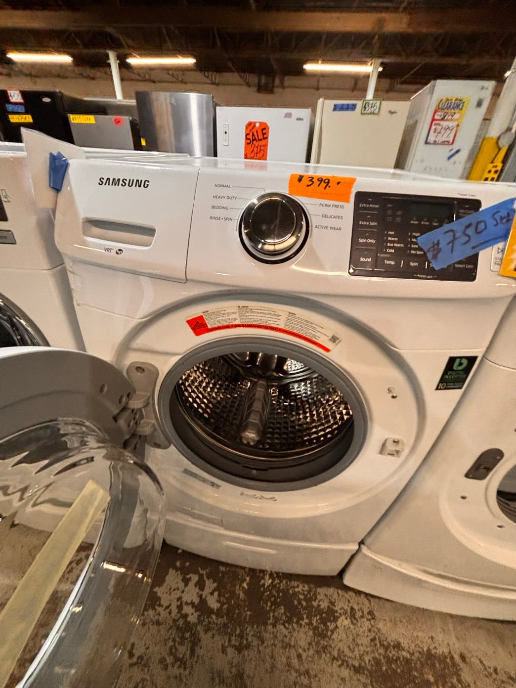 }}Samsung used- refurbished front load electric 220v dryer & washer large  capacity with pedestals in white color 27” working 💯 with warranty #FLSG427B