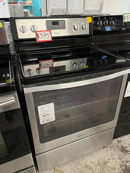 Whirlpool electric range 220v 5 burner warm zone convection bake broil self clean stainless steel Refurbished 30" #ER532KB